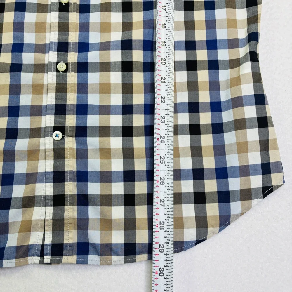Banana Republic Mens Grant Fit Custom 078 Wash Shirt Blue Tan Check Gingham